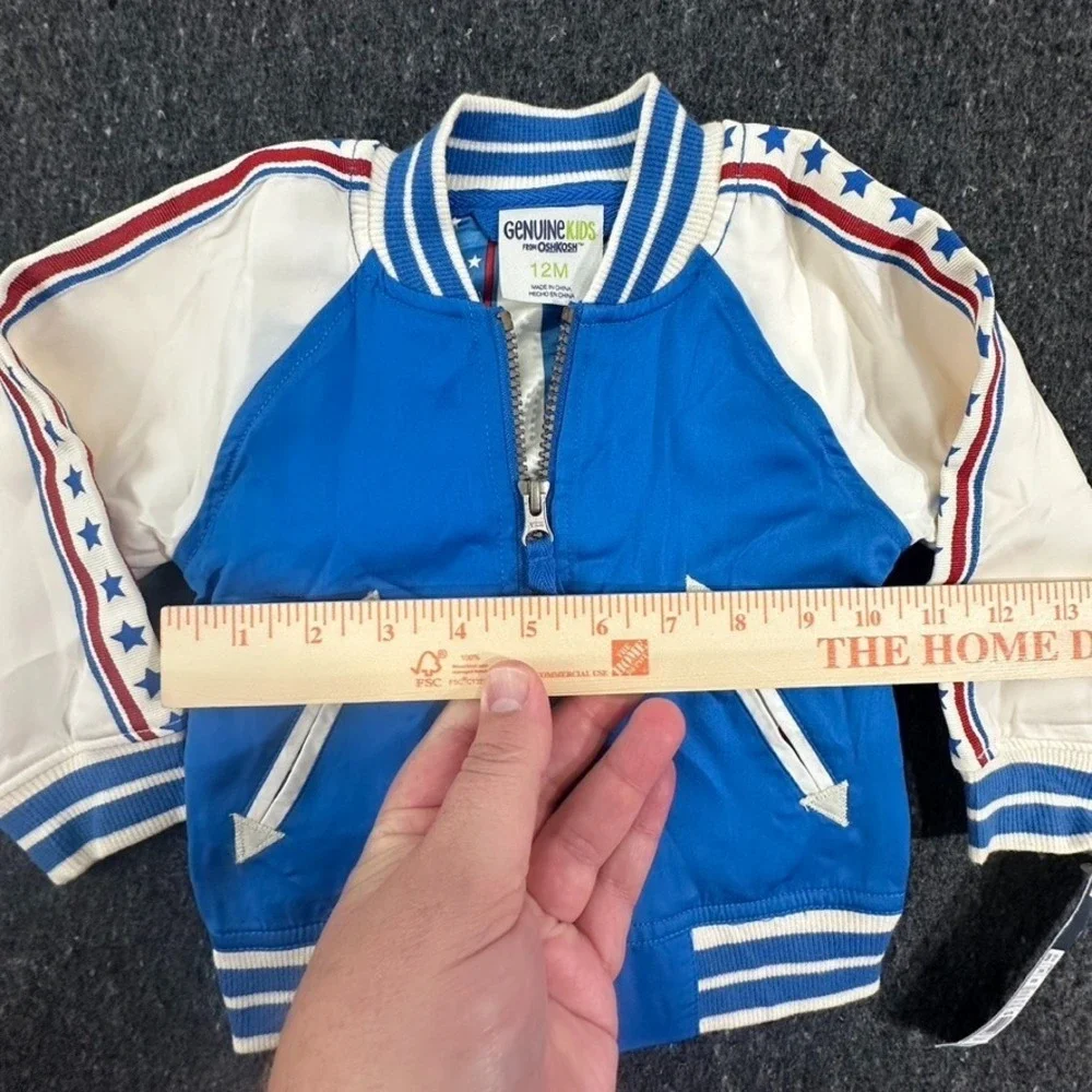 Genuine Kids Oshkosh Bomber Jacket Unisex 12M Blue Americana Star Cannon BAM!
